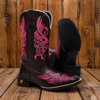 Bota Texana Feminina Floral Rosa