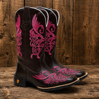 Bota Texana Feminina Floral Rosa