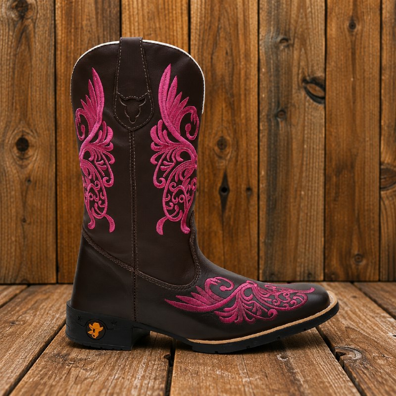 Bota Texana Feminina Floral Rosa
