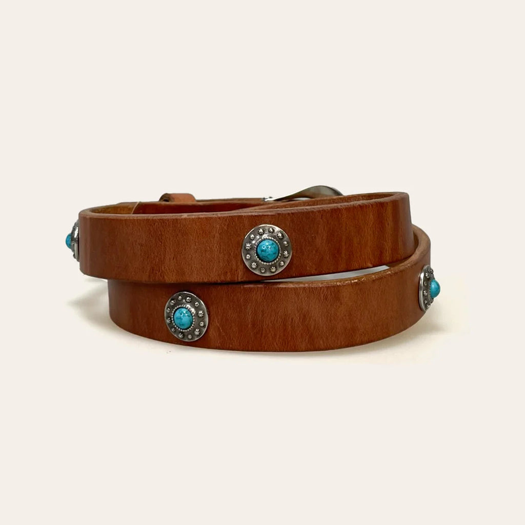 Cinto Feminino Double J Saddlery Pedras Turquesa Couro Importado B1184