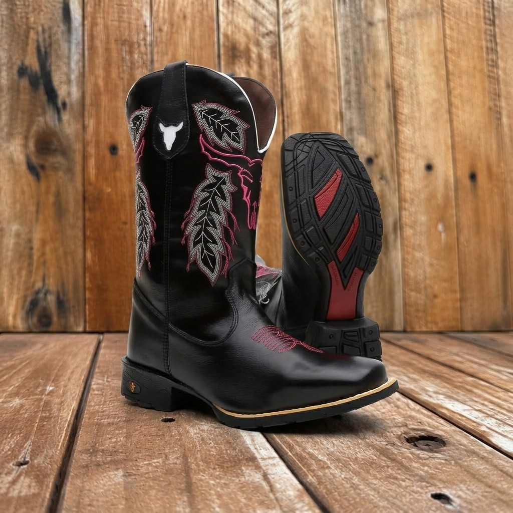 Bota Texana Feminina Cara de Boi Rosa